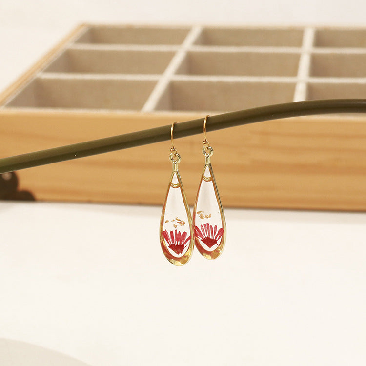 Wholesale 6pcs/pack fashion modern dried flower earrings eternal flower earrings Gold-Plated Retro real flower earrings
